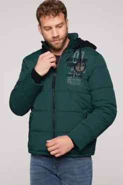 Herren CAMP DAVID & SOCCX Strukturierte Steppjacke mit abtrennbarer Sweatkapuze deep green