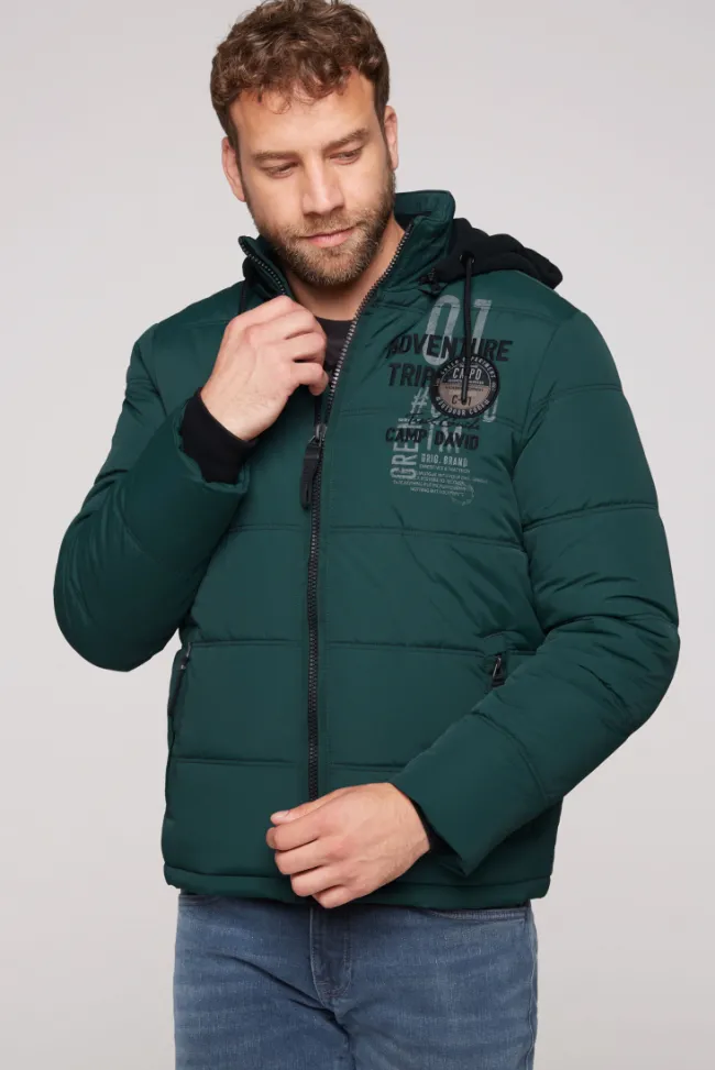 Herren CAMP DAVID & SOCCX Strukturierte Steppjacke mit abtrennbarer Sweatkapuze deep green