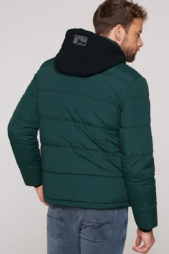 Herren CAMP DAVID & SOCCX Strukturierte Steppjacke mit abtrennbarer Sweatkapuze deep green