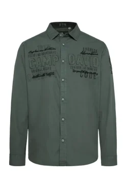 Herren CAMP DAVID & SOCCX Strukturiertes Langarmhemd mit Logo Artworks deep forest