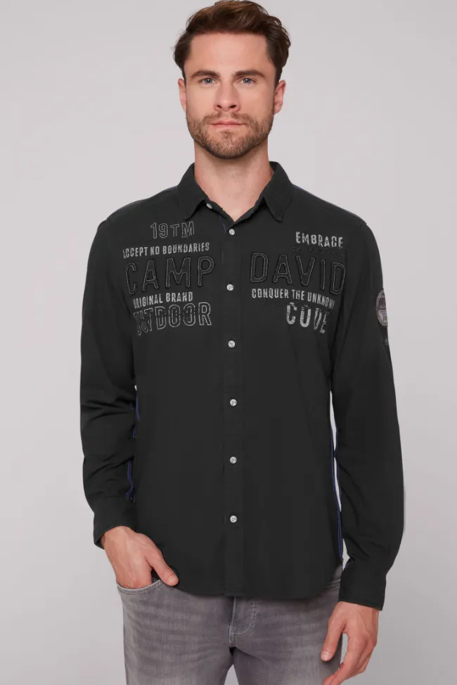 Herren CAMP DAVID & SOCCX Strukturiertes Langarmhemd mit Logo Artworks