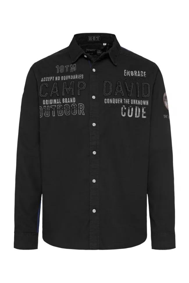Herren CAMP DAVID & SOCCX Strukturiertes Langarmhemd mit Logo Artworks