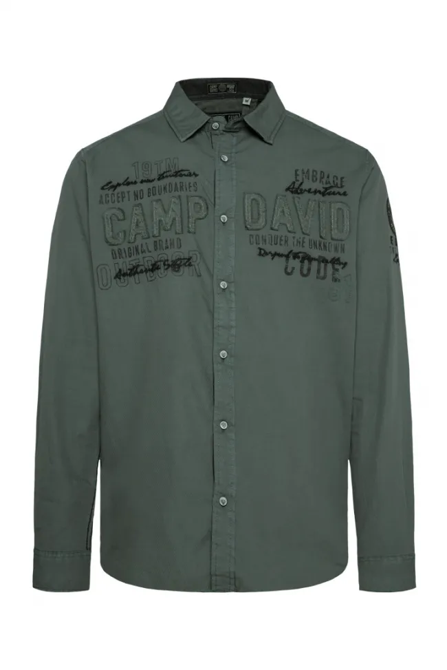 Herren CAMP DAVID & SOCCX Strukturiertes Langarmhemd mit Logo Artworks deep forest