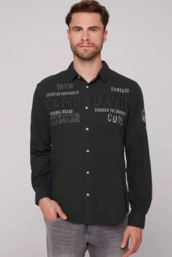 Herren CAMP DAVID & SOCCX Strukturiertes Langarmhemd mit Logo Artworks