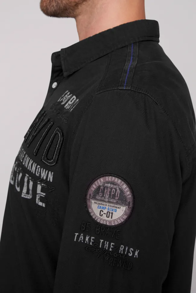 Herren CAMP DAVID & SOCCX Strukturiertes Langarmhemd mit Logo Artworks
