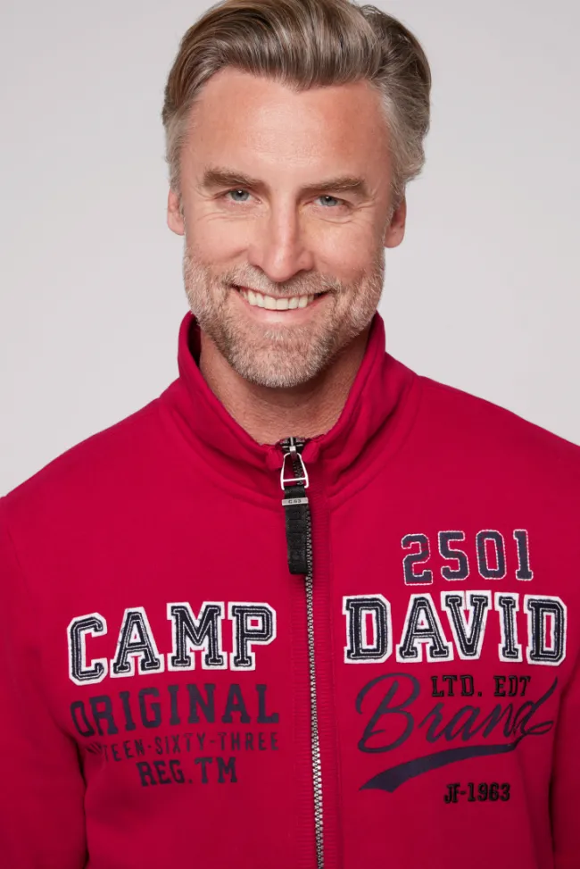 Herren CAMP DAVID & SOCCX Sweatjacke mit Artwork im Retro-Style royal red