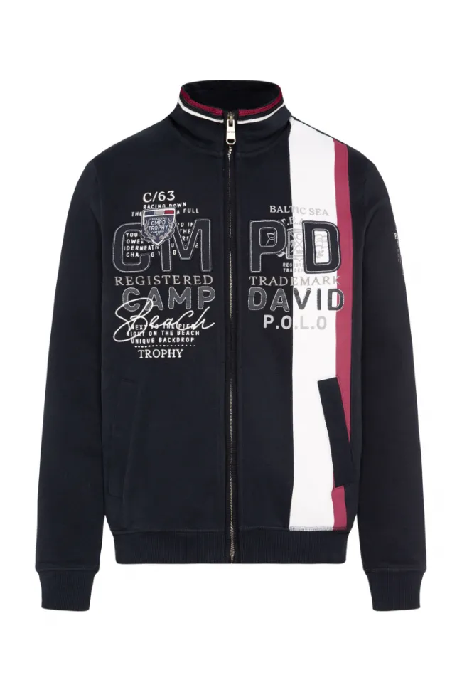 Herren CAMP DAVID & SOCCX Sweatjacke mit Color-Blocking und Artworks blue navy
