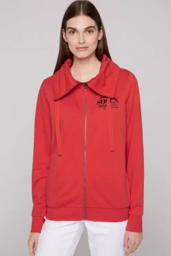 Damen CAMP DAVID & SOCCX Sweatjacke mit hohem Kragen und Rücken-Print red orange
