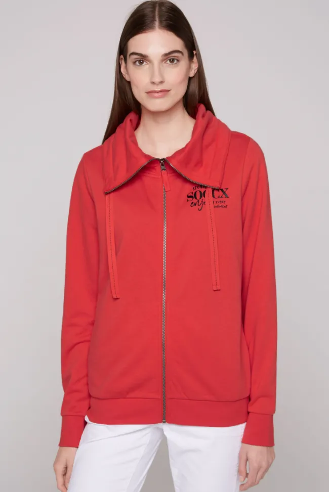 Damen CAMP DAVID & SOCCX Sweatjacke mit hohem Kragen und Rücken-Print red orange