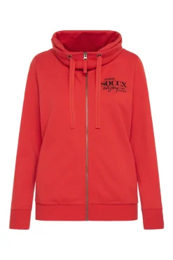 Damen CAMP DAVID & SOCCX Sweatjacke mit hohem Kragen und Rücken-Print red orange