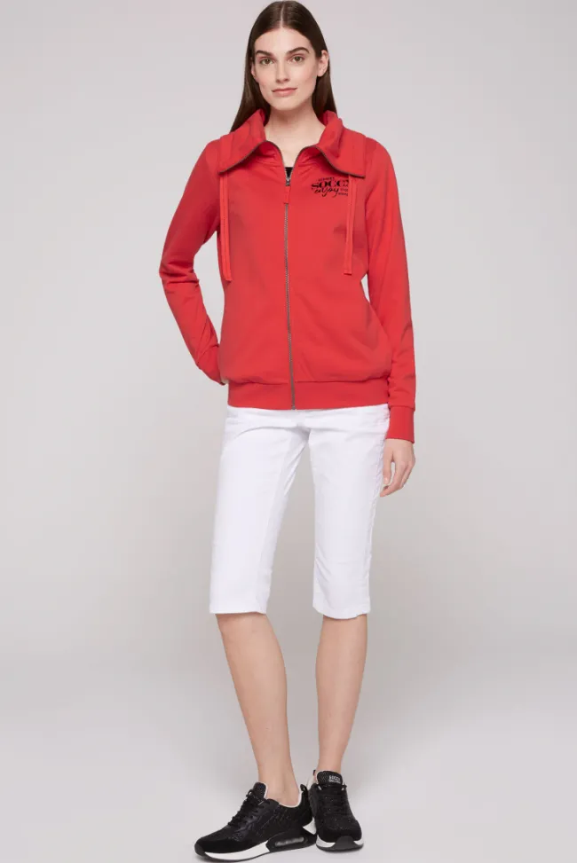 Damen CAMP DAVID & SOCCX Sweatjacke mit hohem Kragen und Rücken-Print red orange