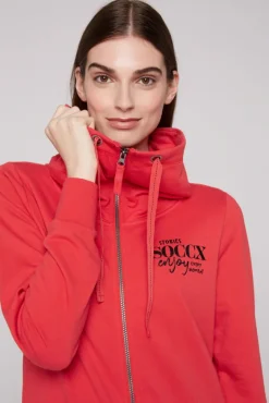 Damen CAMP DAVID & SOCCX Sweatjacke mit hohem Kragen und Rücken-Print red orange