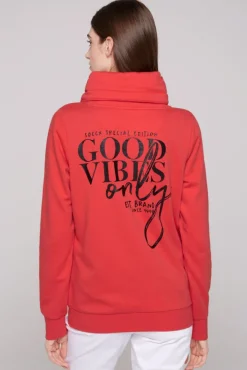 Damen CAMP DAVID & SOCCX Sweatjacke mit hohem Kragen und Rücken-Print red orange