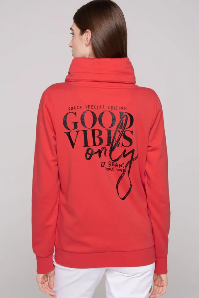 Damen CAMP DAVID & SOCCX Sweatjacke mit hohem Kragen und Rücken-Print red orange