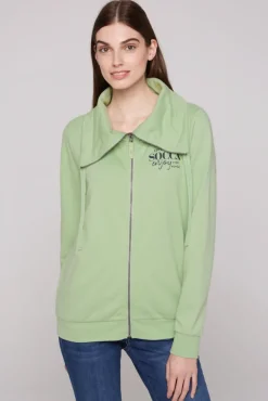 Damen CAMP DAVID & SOCCX Sweatjacke mit hohem Kragen und Rücken-Print light green