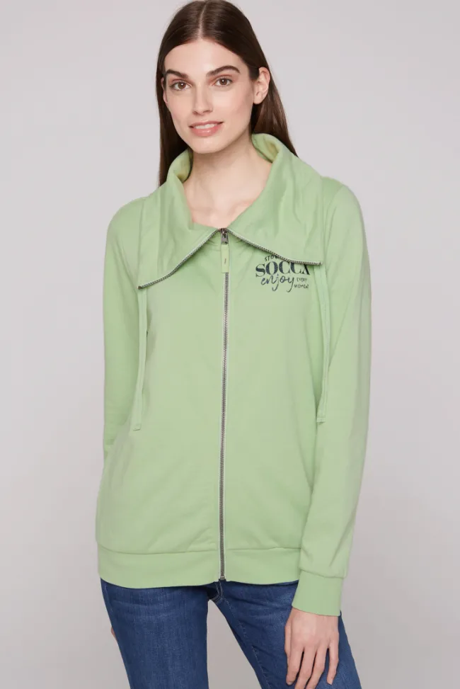 Damen CAMP DAVID & SOCCX Sweatjacke mit hohem Kragen und Rücken-Print light green