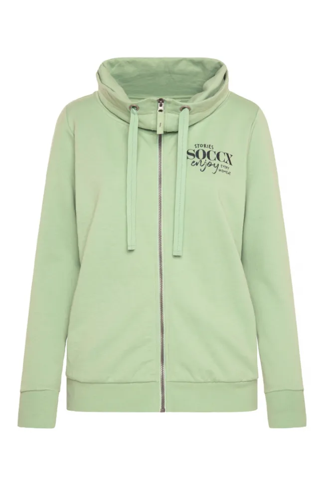Damen CAMP DAVID & SOCCX Sweatjacke mit hohem Kragen und Rücken-Print light green