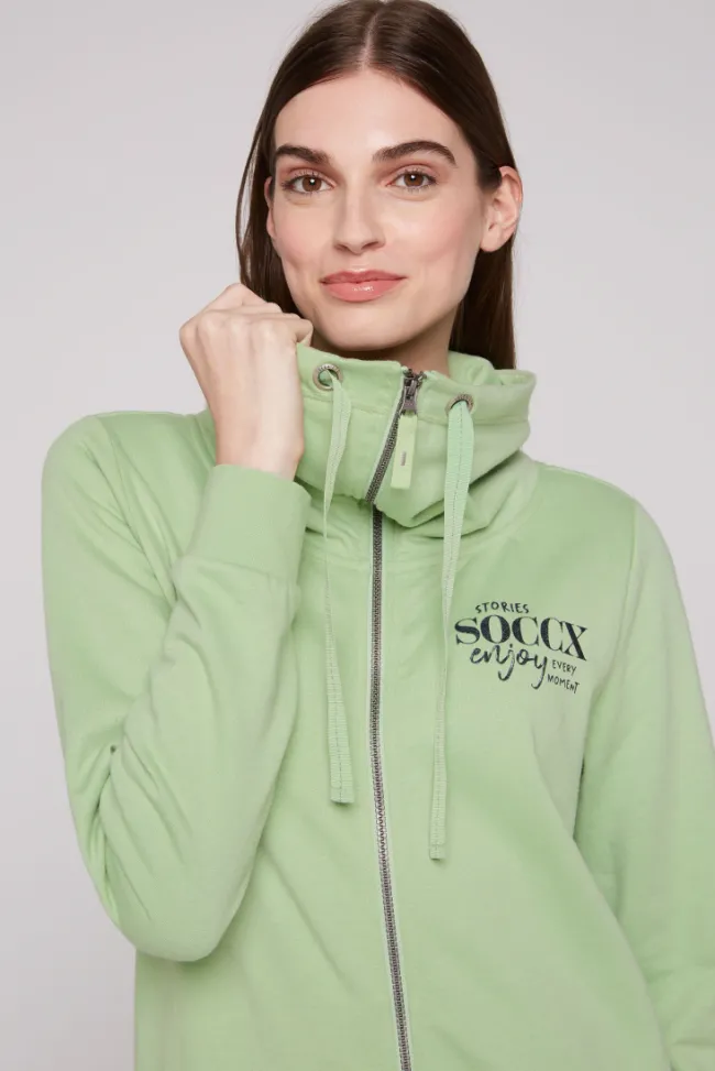 Damen CAMP DAVID & SOCCX Sweatjacke mit hohem Kragen und Rücken-Print light green