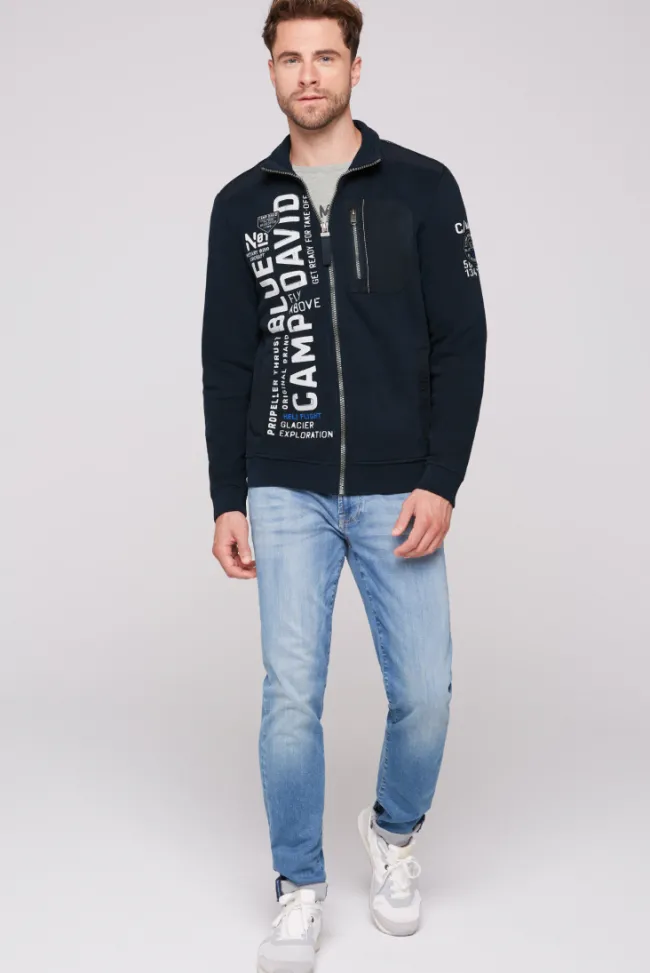 Herren CAMP DAVID & SOCCX Sweatjacke mit tonigen Ripstop-Details blue navy