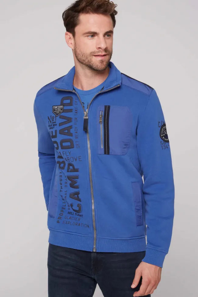 Herren CAMP DAVID & SOCCX Sweatjacke mit tonigen Ripstop-Details strong blue