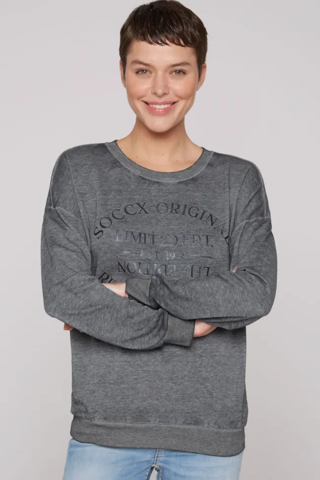 Damen CAMP DAVID & SOCCX Sweatshirt mit Ausbrenner-Effekten und Print blue navy