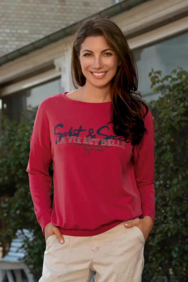 Damen CAMP DAVID & SOCCX Sweatshirt mit Gummizugsaum pinky red