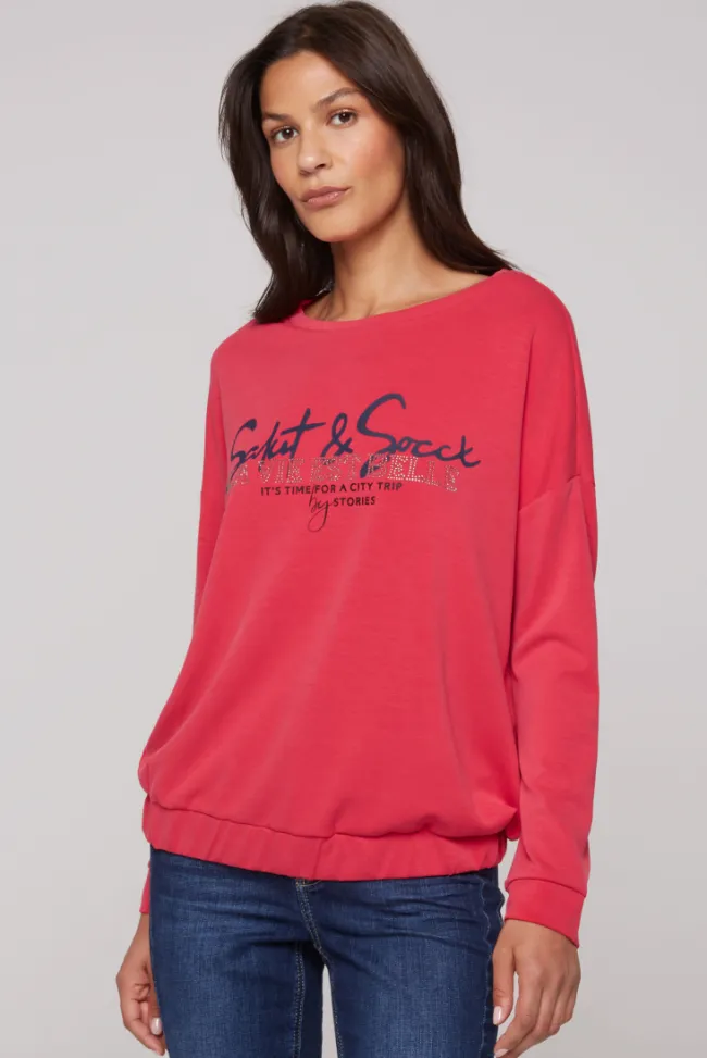 Damen CAMP DAVID & SOCCX Sweatshirt mit Gummizugsaum pinky red