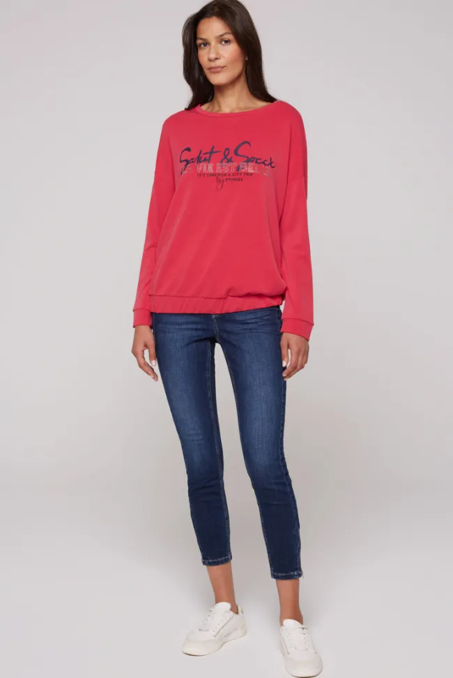 Damen CAMP DAVID & SOCCX Sweatshirt mit Gummizugsaum pinky red