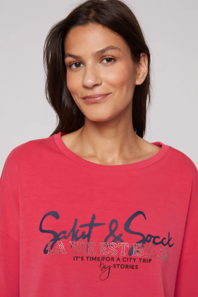 Damen CAMP DAVID & SOCCX Sweatshirt mit Gummizugsaum pinky red