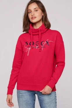 Damen CAMP DAVID & SOCCX Sweatshirt mit hohem Kragen und Logo Print clear red