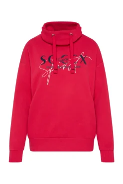 Damen CAMP DAVID & SOCCX Sweatshirt mit hohem Kragen und Logo Print clear red