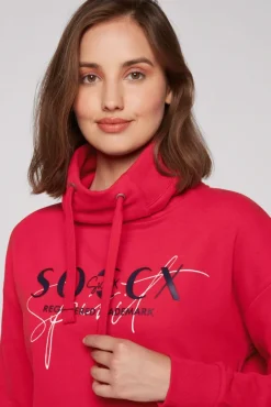 Damen CAMP DAVID & SOCCX Sweatshirt mit hohem Kragen und Logo Print clear red