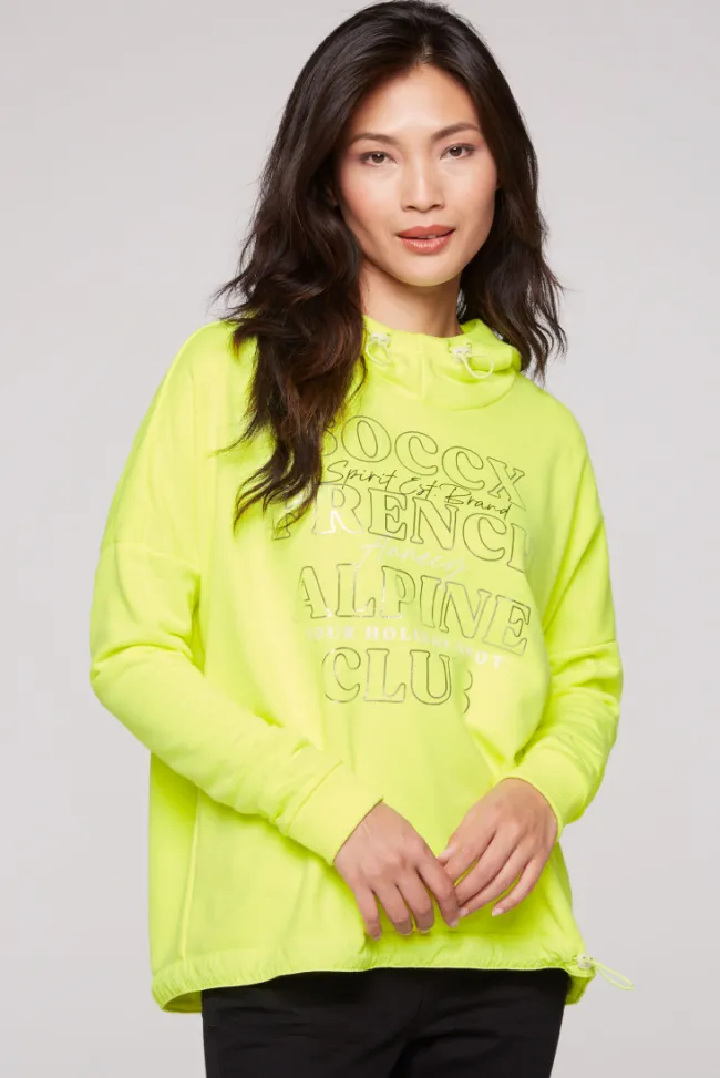 Damen CAMP DAVID & SOCCX Sweatshirt mit Kapuze und Print Artwork yellow lime