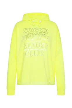 Damen CAMP DAVID & SOCCX Sweatshirt mit Kapuze und Print Artwork yellow lime