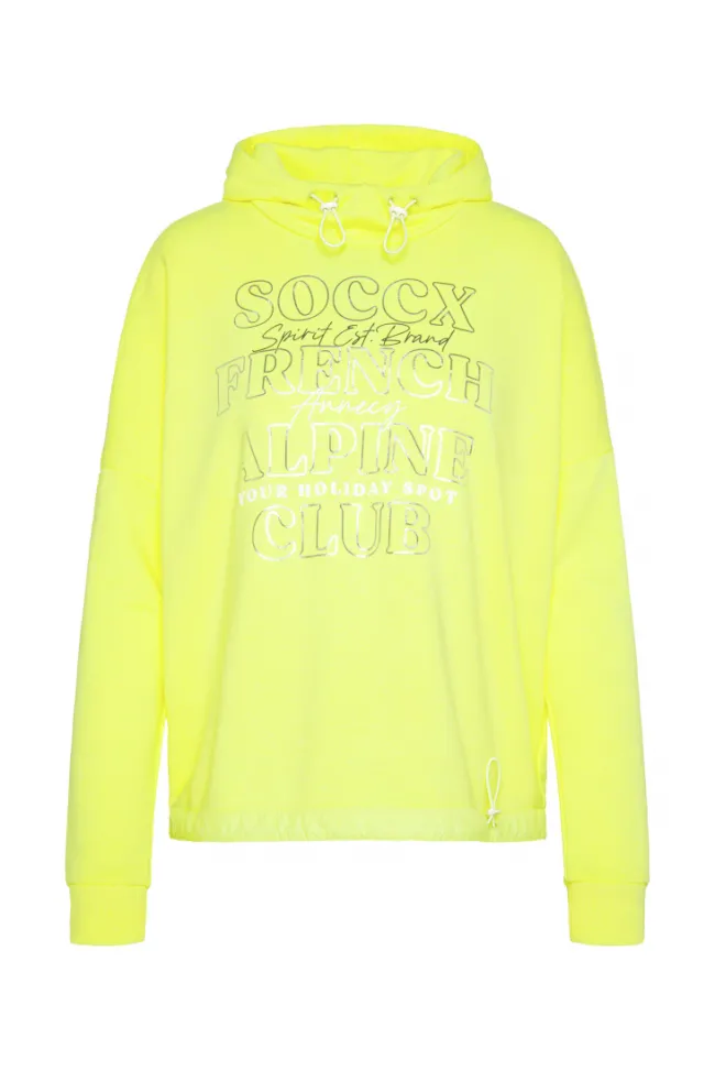 Damen CAMP DAVID & SOCCX Sweatshirt mit Kapuze und Print Artwork yellow lime