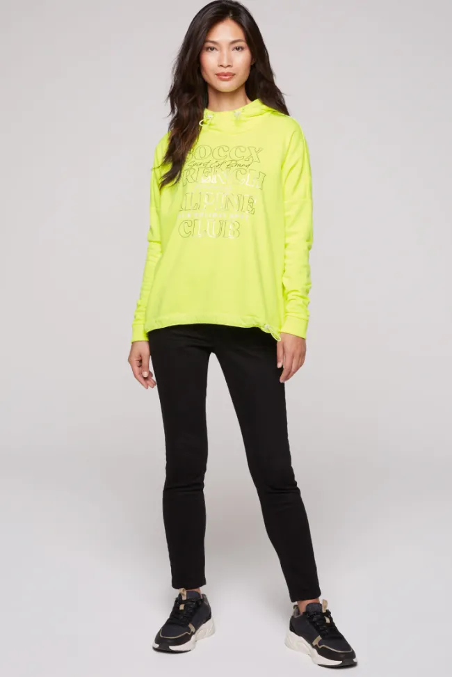 Damen CAMP DAVID & SOCCX Sweatshirt mit Kapuze und Print Artwork yellow lime