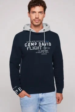 Herren CAMP DAVID & SOCCX Sweatshirt mit Kontrastkapuze und Logo-Stickereien blue navy