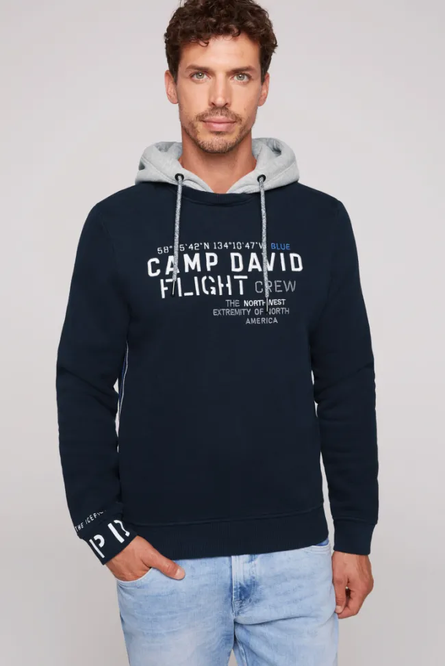 Herren CAMP DAVID & SOCCX Sweatshirt mit Kontrastkapuze und Logo-Stickereien blue navy