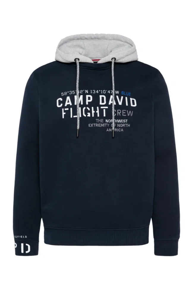 Herren CAMP DAVID & SOCCX Sweatshirt mit Kontrastkapuze und Logo-Stickereien blue navy