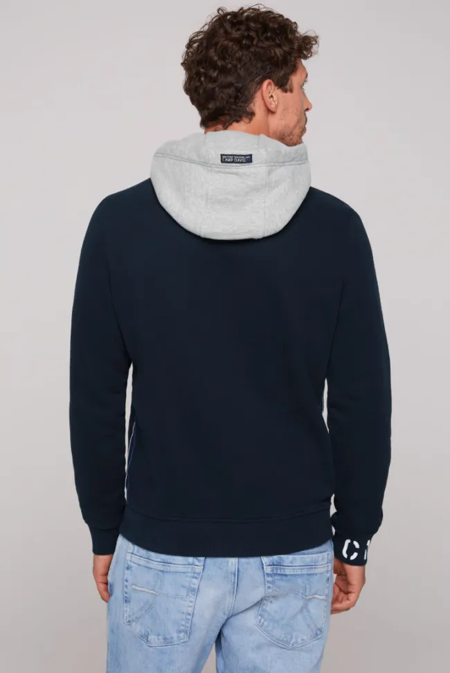 Herren CAMP DAVID & SOCCX Sweatshirt mit Kontrastkapuze und Logo-Stickereien blue navy