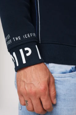 Herren CAMP DAVID & SOCCX Sweatshirt mit Kontrastkapuze und Logo-Stickereien blue navy