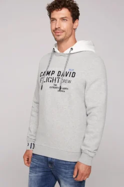 Herren CAMP DAVID & SOCCX Sweatshirt mit Kontrastkapuze und Logo-Stickereien granite melange