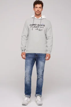 Herren CAMP DAVID & SOCCX Sweatshirt  mit Kontrastkapuze und Logo-Stickereien granite melange