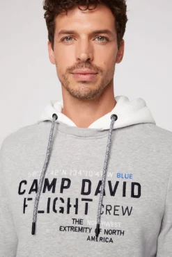 Herren CAMP DAVID & SOCCX Sweatshirt  mit Kontrastkapuze und Logo-Stickereien granite melange