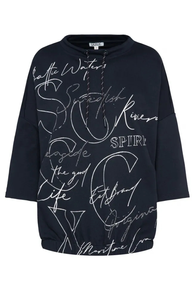 Damen CAMP DAVID & SOCCX Sweatshirt mit 3/4-Ärmeln und Artwork blue navy