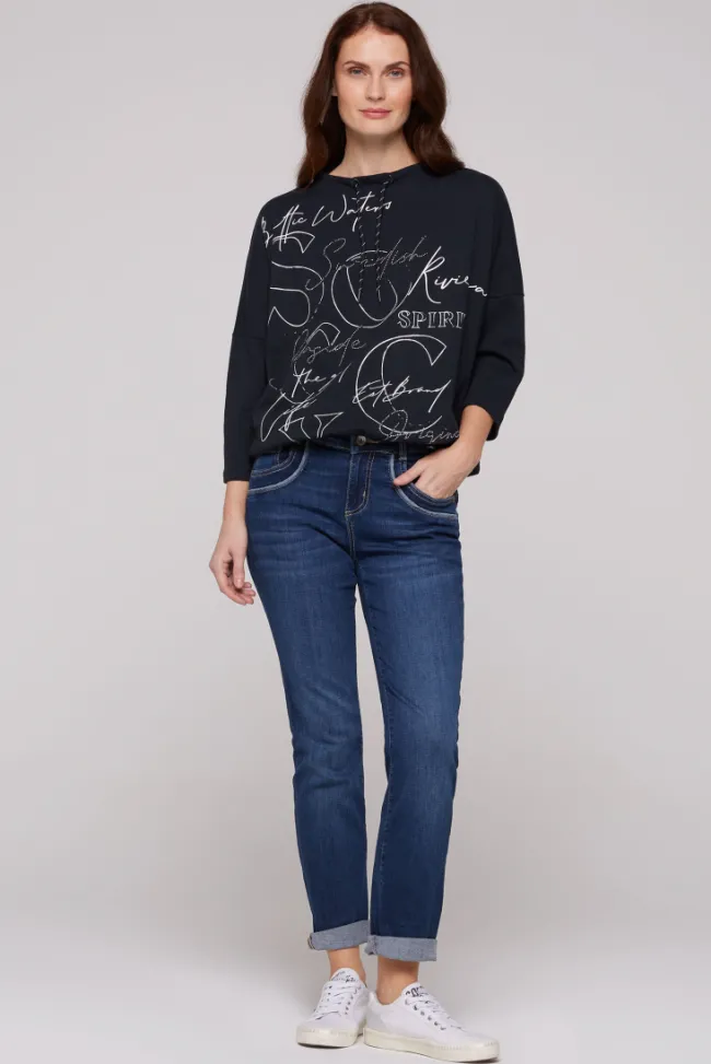 Damen CAMP DAVID & SOCCX Sweatshirt mit 3/4-Ärmeln und Artwork blue navy