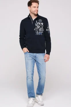 Herren CAMP DAVID & SOCCX Troyer-Sweatshirt mit Artworks blue navy