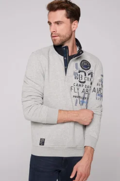 Herren CAMP DAVID & SOCCX Troyer-Sweatshirt mit Artworks granite melange