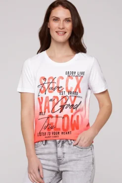 Damen CAMP DAVID & SOCCX T-Shirt Dip Dye mit Glitter Wording neon pink
