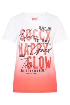 Damen CAMP DAVID & SOCCX T-Shirt Dip Dye mit Glitter Wording neon pink